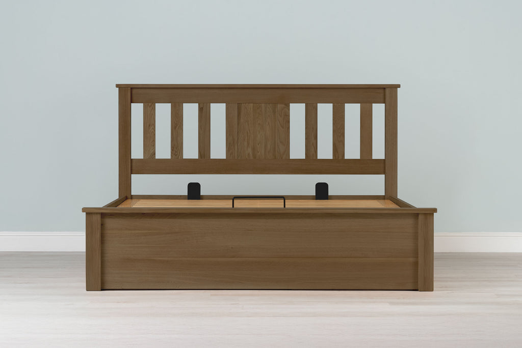 Wilmore Solid Rustic Oak Ottoman Storage Bed Frame - 6ft Super King - The Oak Bed Store