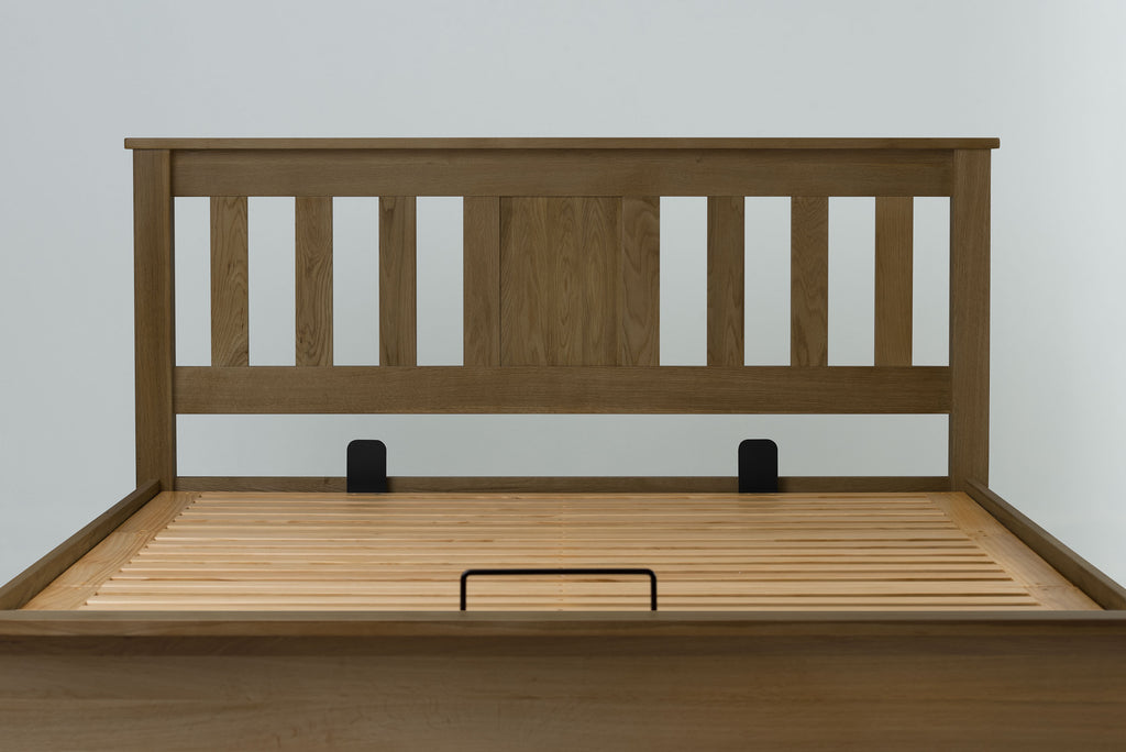 Wilmore Solid Rustic Oak Ottoman Storage Bed Frame - 6ft Super King - The Oak Bed Store
