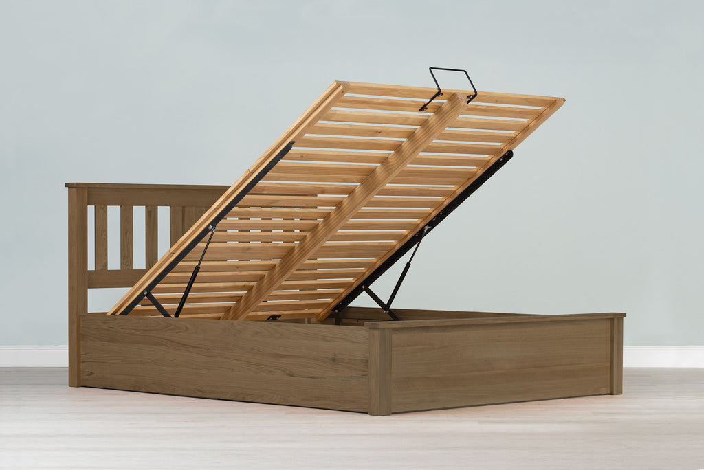 Wilmore Solid Rustic Oak Ottoman Storage Bed Frame - 6ft Super King - The Oak Bed Store