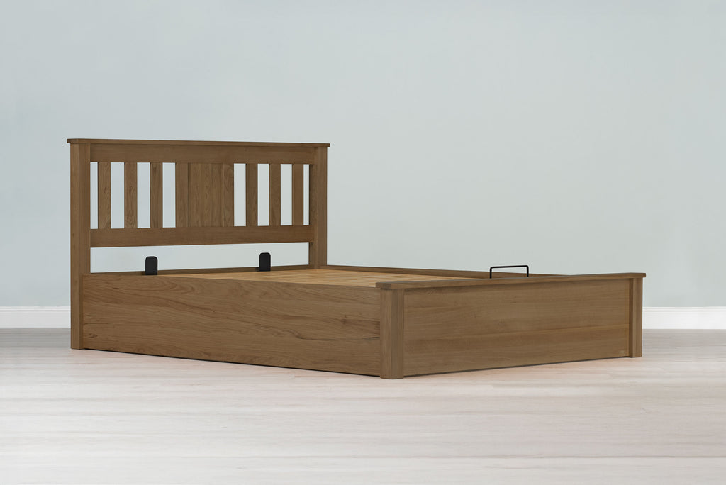 Wilmore Solid Rustic Oak Ottoman Storage Bed Frame - 6ft Super King - The Oak Bed Store