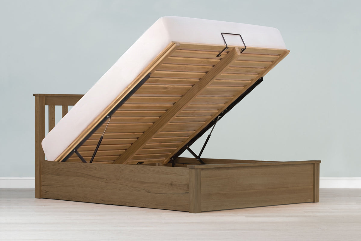 Wilmore Solid Rustic Oak Ottoman Storage Bed Frame - 6ft Super King - The Oak Bed Store
