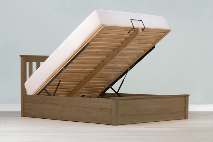 Wilmore Solid Rustic Oak Ottoman Storage Bed Frame - 6ft Super King - The Oak Bed Store