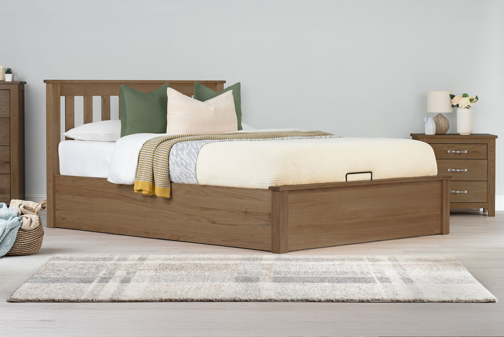 Wilmore Solid Rustic Oak Ottoman Storage Bed Frame - 6ft Super King - The Oak Bed Store