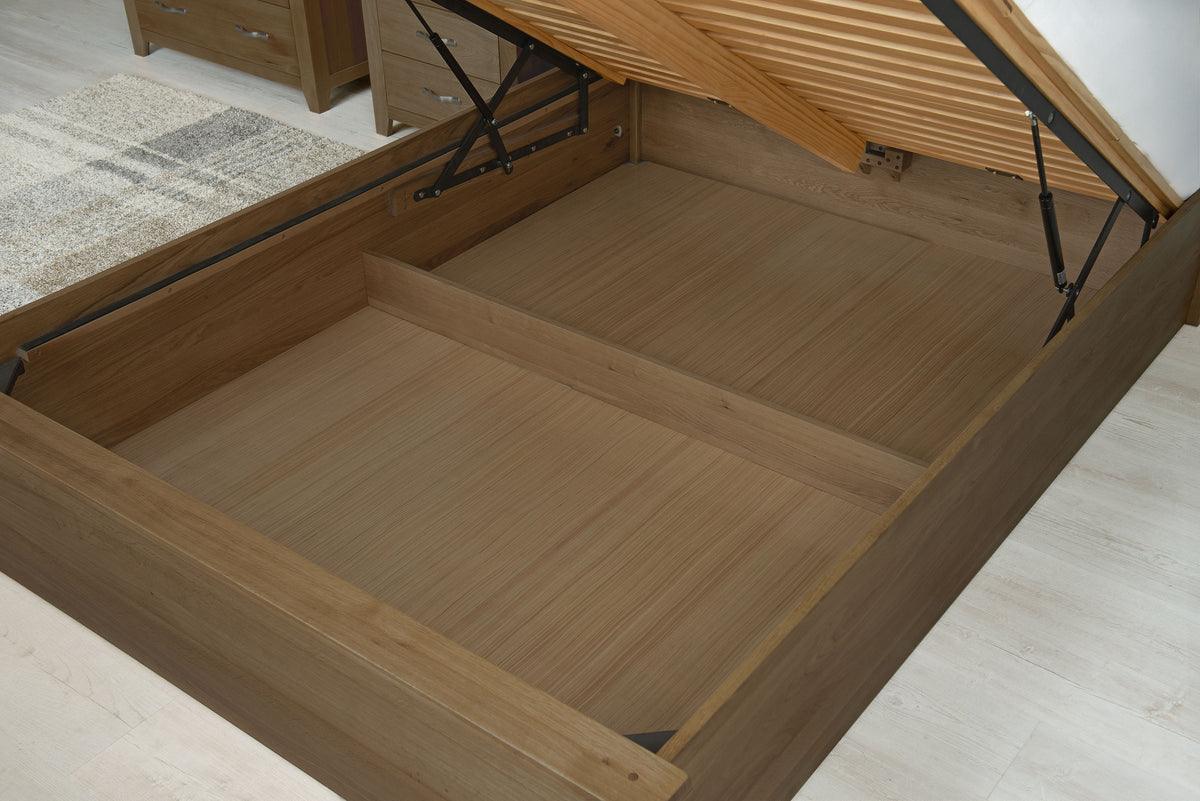 Wilmore Solid Rustic Oak Ottoman Storage Bed Frame - 6ft Super King - The Oak Bed Store
