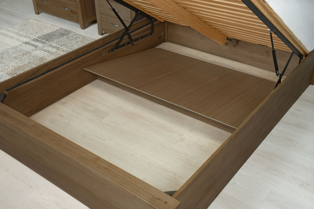 Wilmore Solid Rustic Oak Ottoman Storage Bed Frame - 6ft Super King - The Oak Bed Store