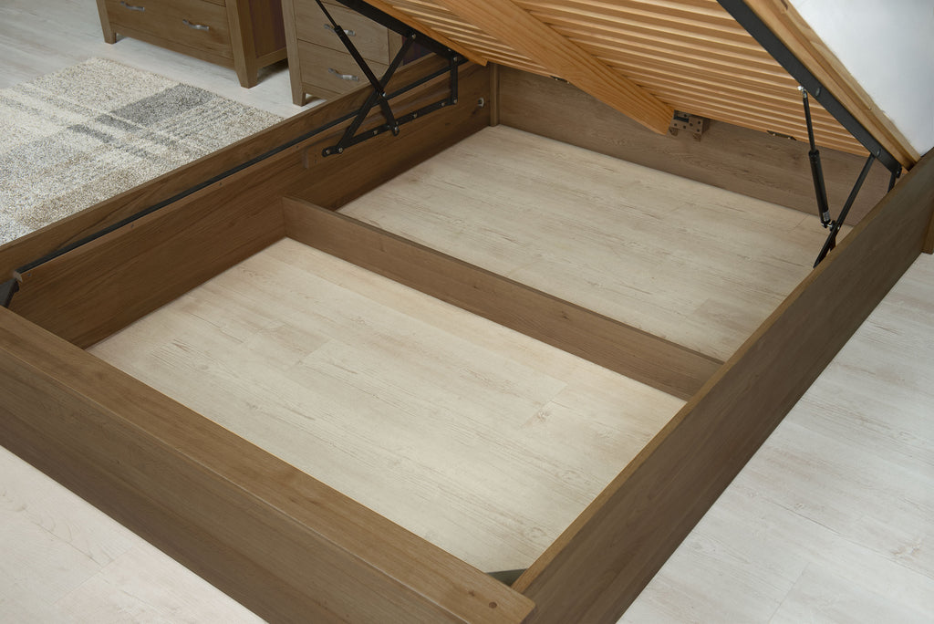 Wilmore Solid Rustic Oak Ottoman Storage Bed Frame - 6ft Super King - The Oak Bed Store