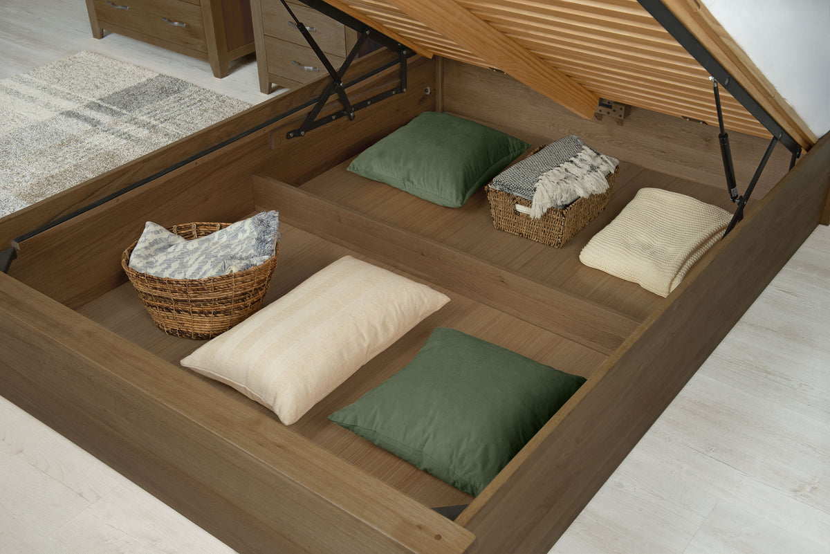 Wilmore Solid Rustic Oak Ottoman Storage Bed Frame - 6ft Super King - The Oak Bed Store