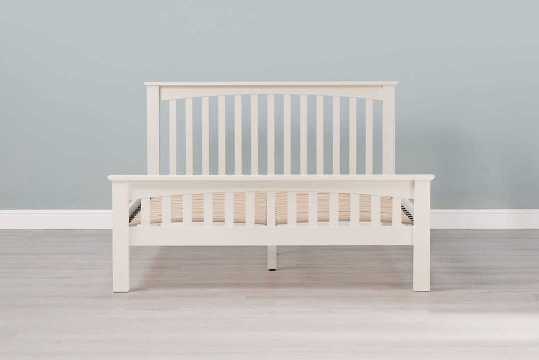 Front view of the Boston Soft White 6ft Super King Size bed frame without mattress.