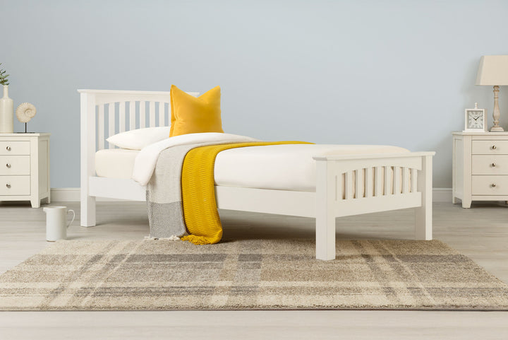 Boston Soft White Solid Wood Bed Frame - 3ft Single - The Oak Bed Store