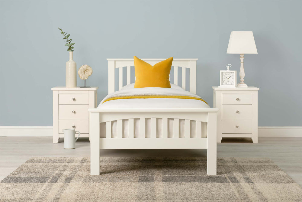 Boston Soft White Solid Wood Bed Frame - 3ft Single - The Oak Bed Store