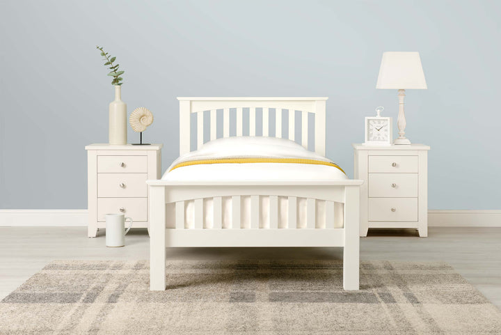 Boston Soft White Solid Wood Bed Frame - 3ft Single - The Oak Bed Store