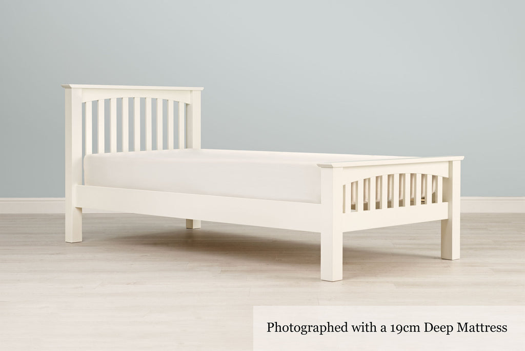 Boston Soft White Solid Wood Bed Frame - 3ft Single - The Oak Bed Store