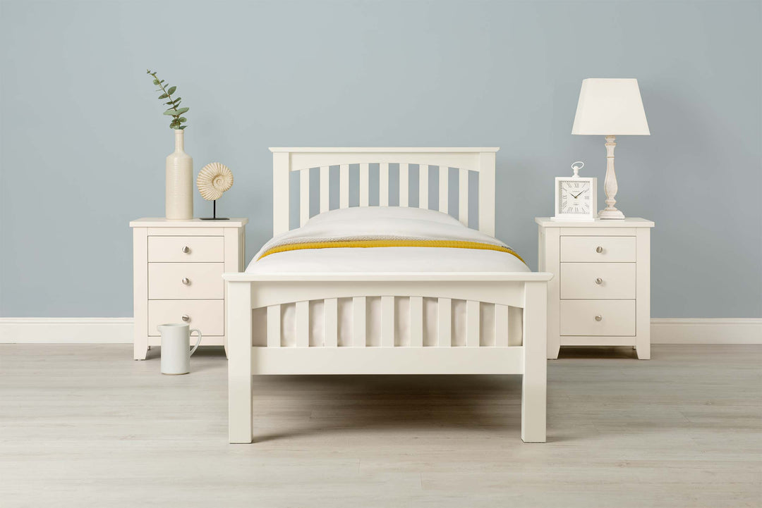 Boston Soft White Solid Wood Bed Frame - 3ft Single - The Oak Bed Store