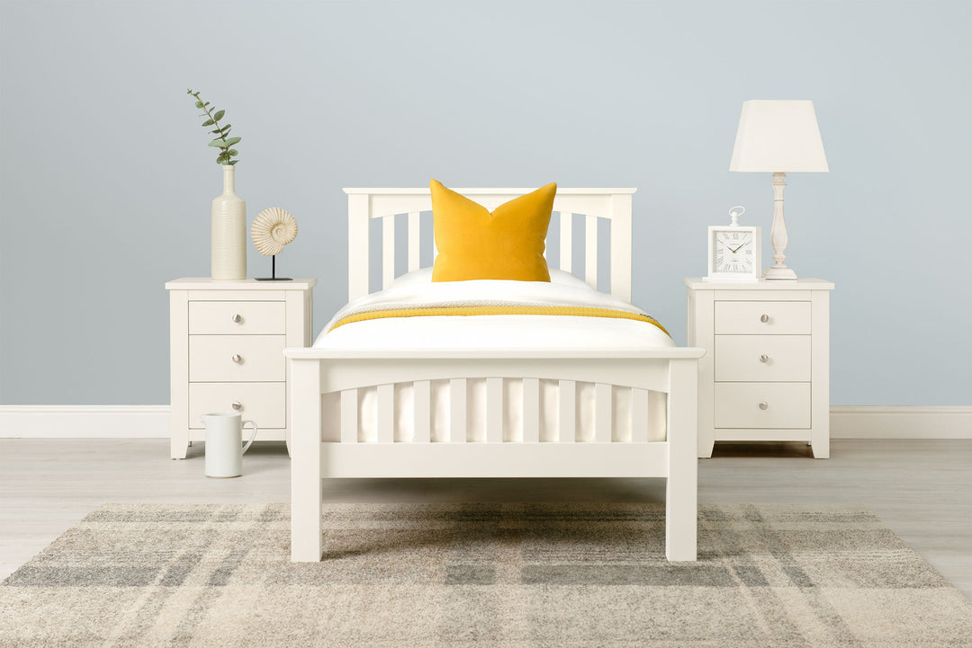 Boston Soft White Solid Wood Bed Frame - 3ft Single - The Oak Bed Store