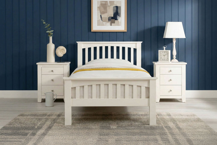 Front view of Boston Soft White Solid Wood 3ft Single Bed Frame