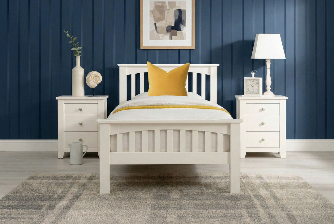 Front view of Boston Soft White Solid Wood 3ft Single Bed Frame