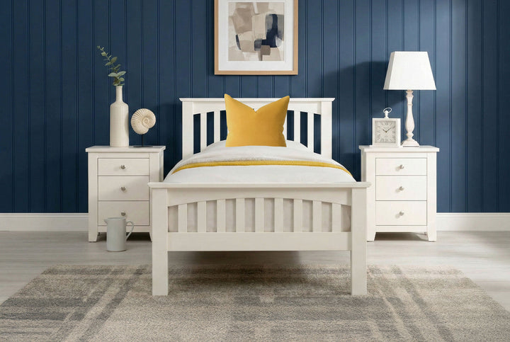 Front view of Boston Soft White Solid Wood 3ft Single Bed Frame