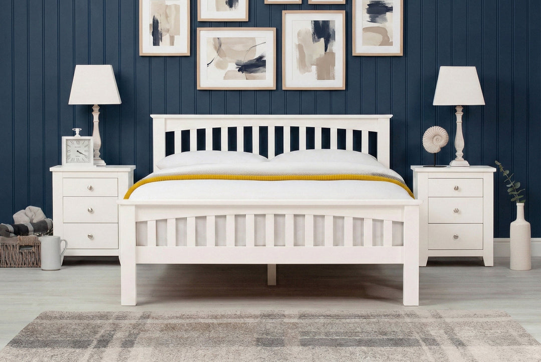 Boston Soft White Solid Wood Bed Frame - 5ft King Size - The Oak Bed Store