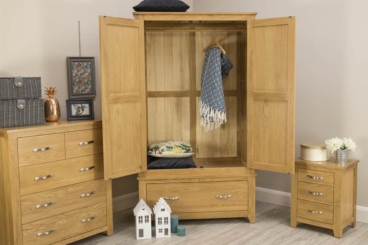 Boston Solid Natural Oak 1 Drawer Double Wardrobe - B GRADE - The Oak Bed Store