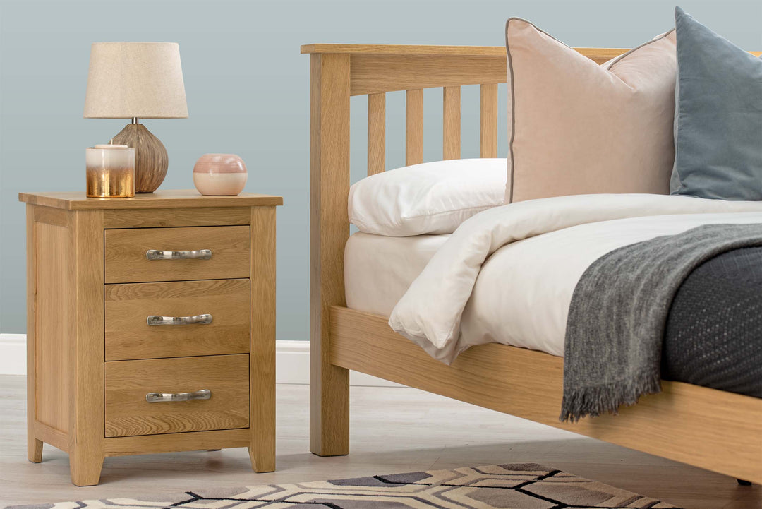 Boston Solid Natural Oak 2+1 Drawer Bedside Table - The Oak Bed Store