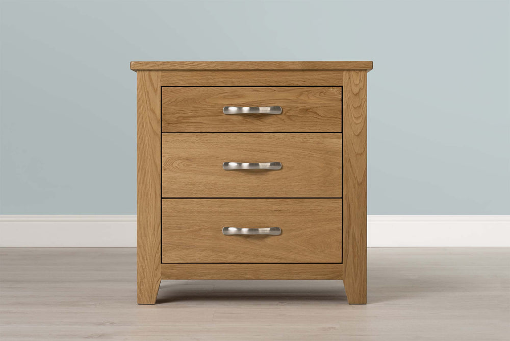 Boston Solid Natural Oak 2+1 Drawer Bedside Table - The Oak Bed Store