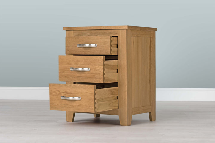 Boston Solid Natural Oak 2+1 Drawer Bedside Table - The Oak Bed Store