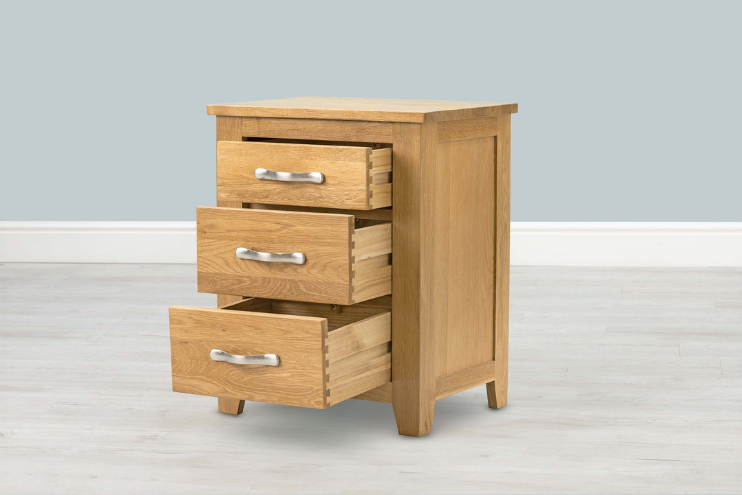 Boston Solid Natural Oak 2+1 Drawer Bedside Table - The Oak Bed Store