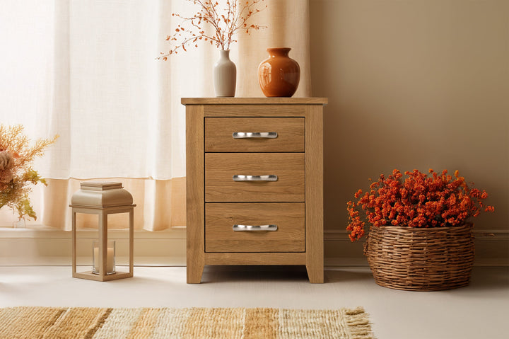 Boston Solid Natural Oak 2+1 Drawer Bedside Table - The Oak Bed Store