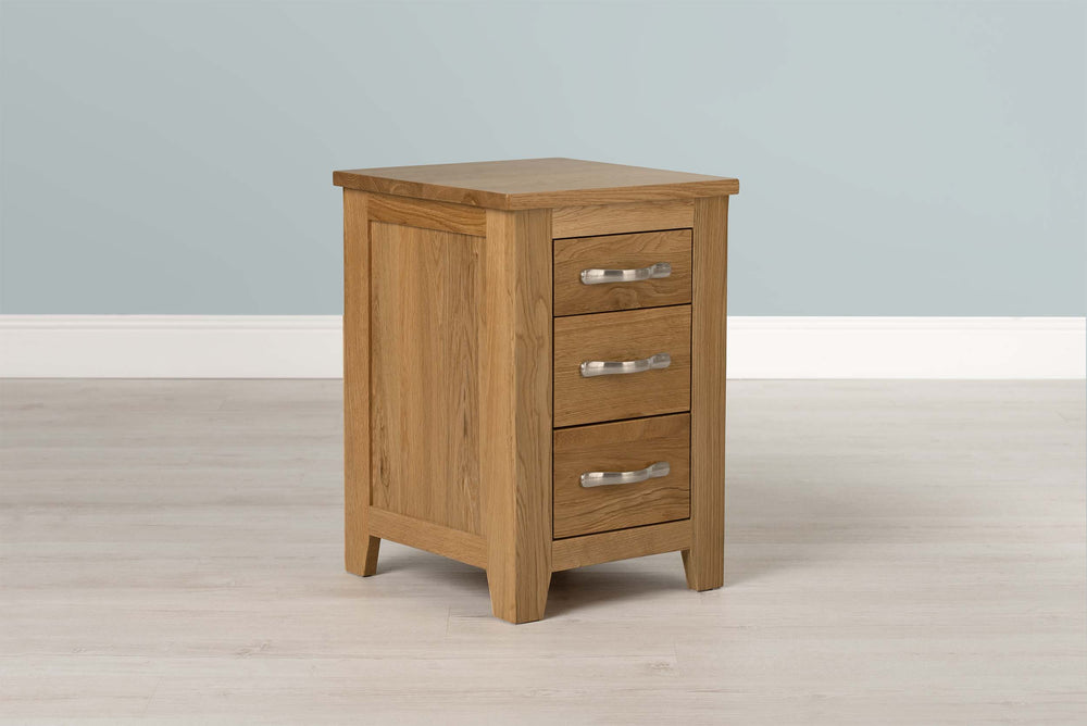 Boston Solid Natural Oak 2+1 Drawer Bedside Table - The Oak Bed Store