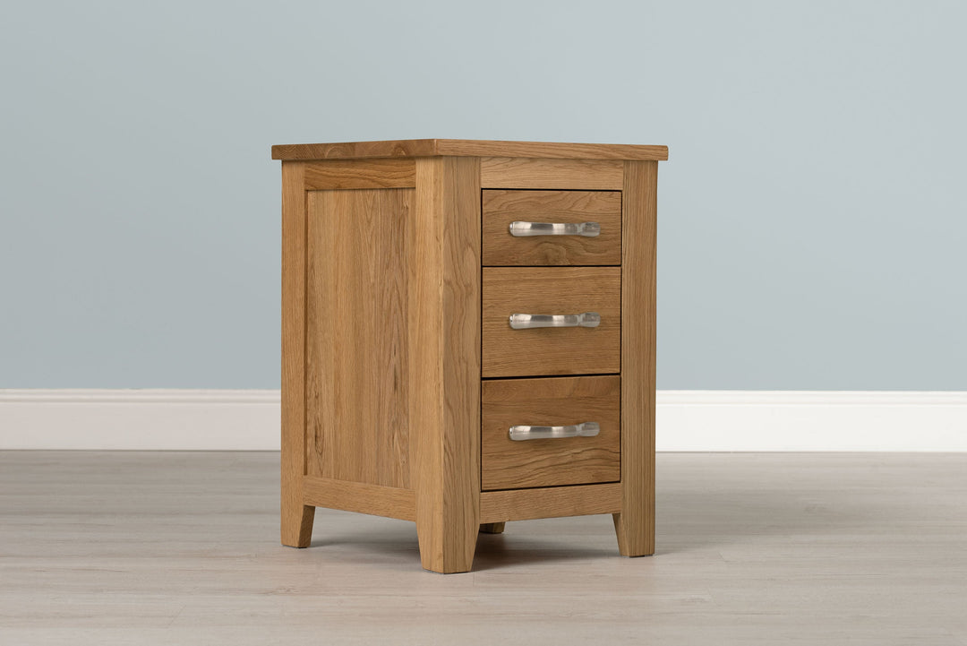 Boston Solid Natural Oak 2+1 Drawer Bedside Table - Narrow - The Oak Bed Store