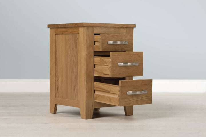 Boston Solid Natural Oak 2+1 Drawer Bedside Table - Narrow - The Oak Bed Store