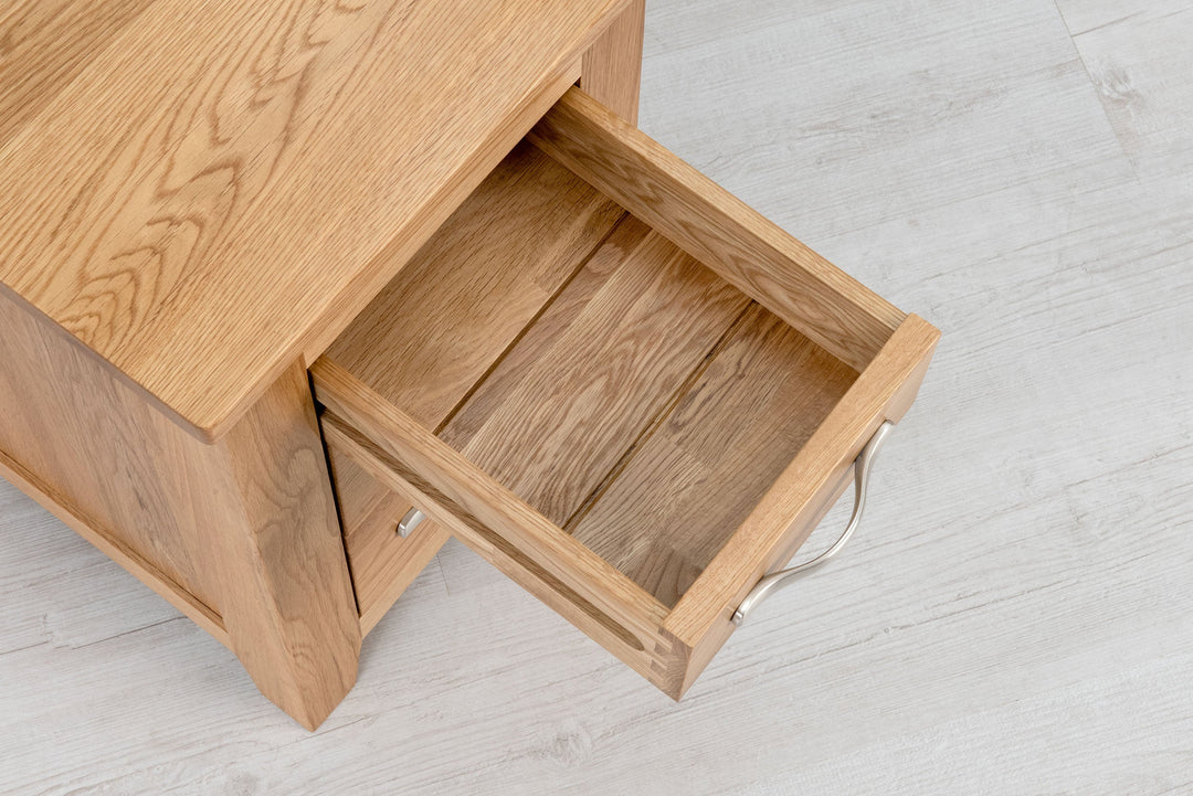 Boston Solid Natural Oak 2+1 Drawer Bedside Table - Narrow - The Oak Bed Store