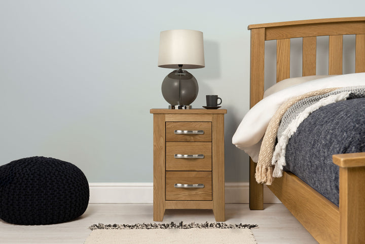 Boston Solid Natural Oak 2+1 Drawer Bedside Table - Narrow - The Oak Bed Store