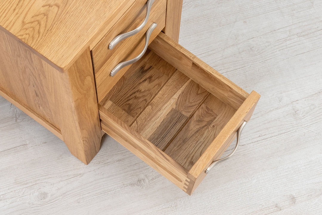 Boston Solid Natural Oak 2+1 Drawer Bedside Table - Narrow - The Oak Bed Store