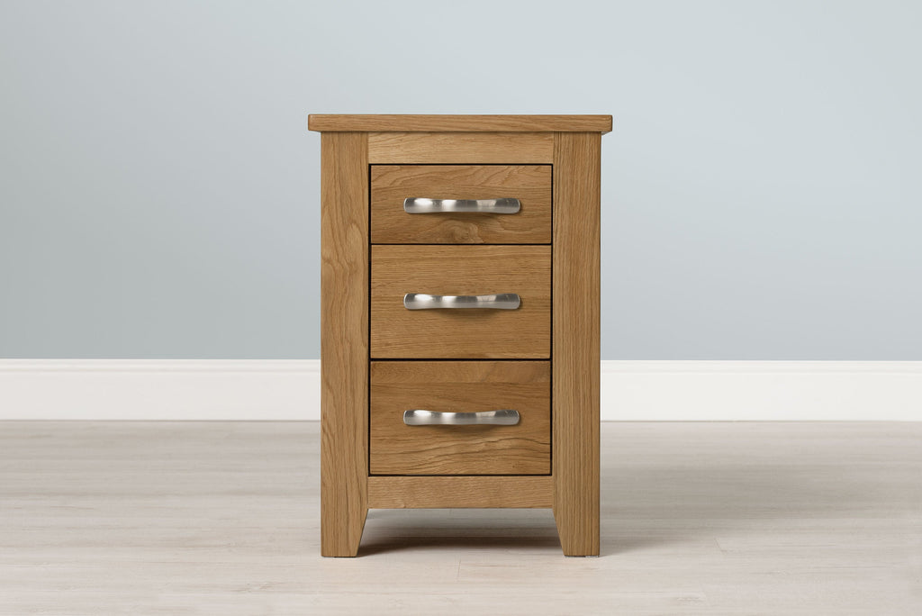 Boston Solid Natural Oak 2+1 Drawer Bedside Table - Narrow - The Oak Bed Store