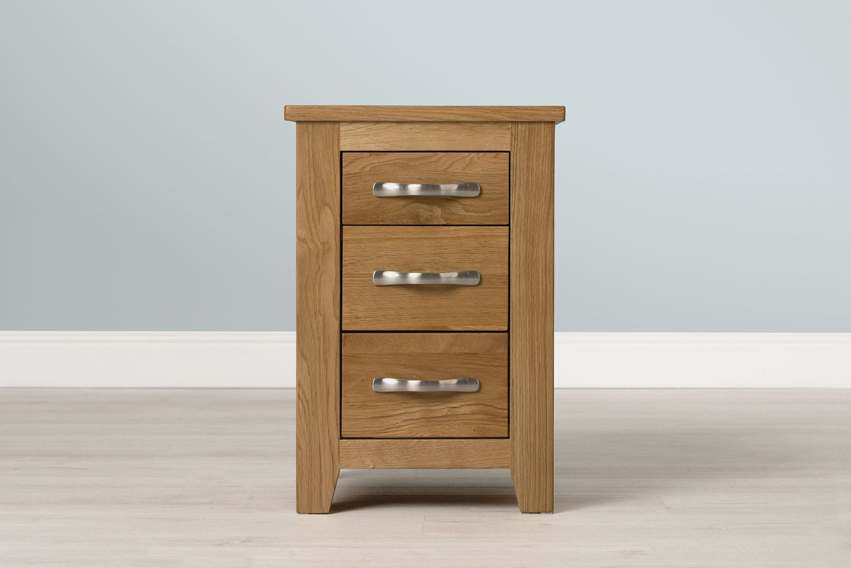 Boston Solid Natural Oak 2+1 Drawer Bedside Table - Narrow - The Oak Bed Store