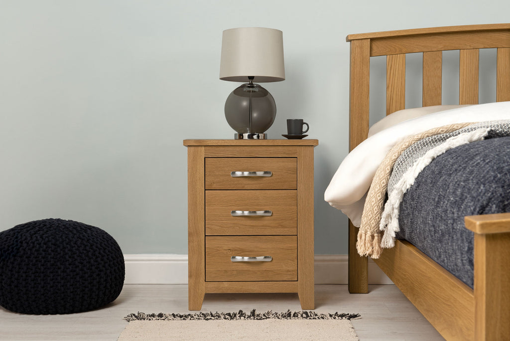 Boston Solid Oak 2+1 Drawer Bedside Table Standard