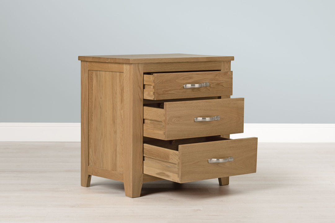 Boston Solid Natural Oak 2+1 Drawer Bedside Table - Wide - The Oak Bed Store