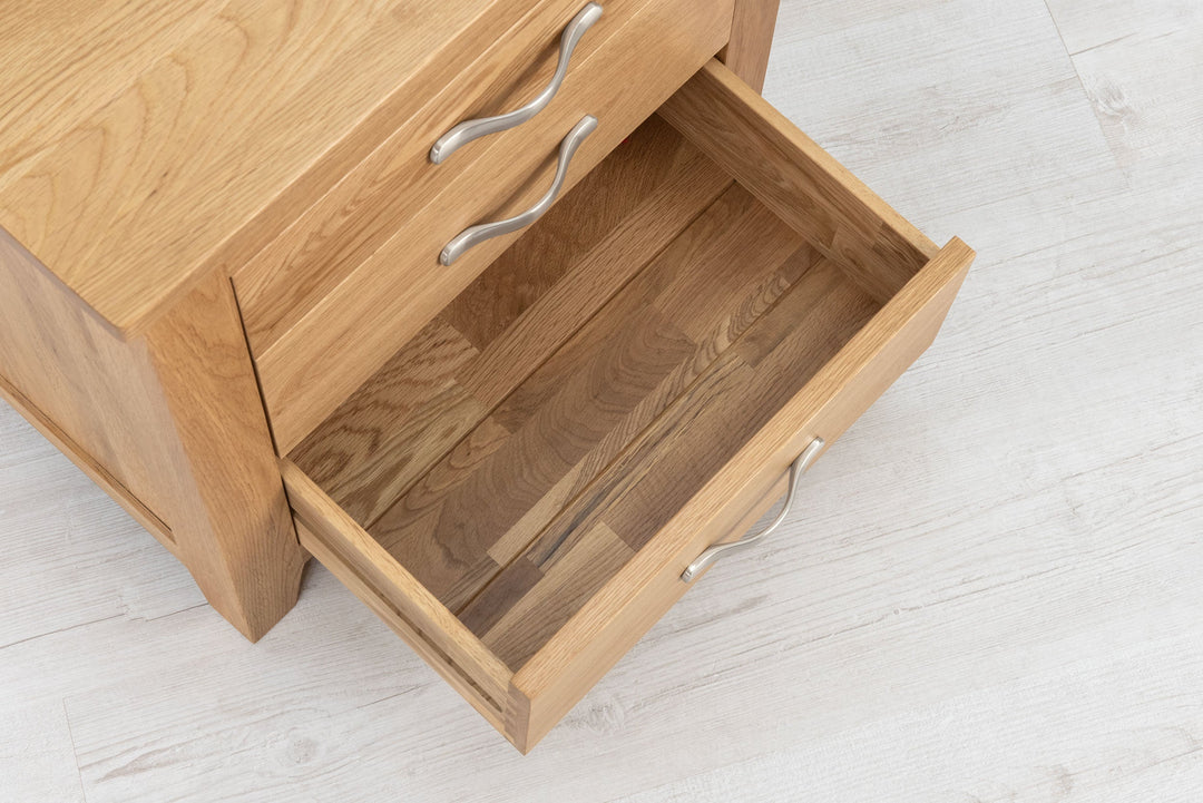 Boston Solid Natural Oak 2+1 Drawer Bedside Table - Wide - The Oak Bed Store