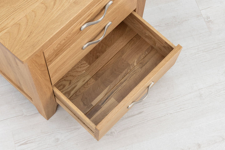 Boston Solid Natural Oak 2+1 Drawer Bedside Table - Wide - The Oak Bed Store