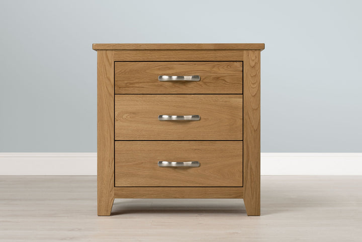 Boston Solid Natural Oak 2+1 Drawer Bedside Table - Wide - The Oak Bed Store