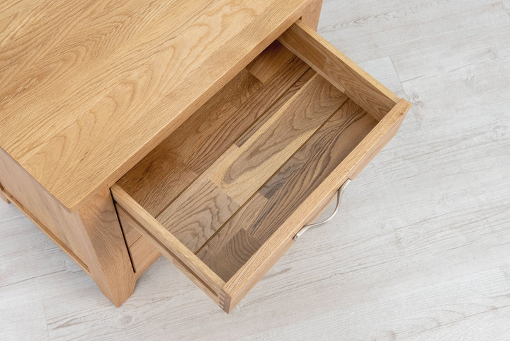 Boston Solid Natural Oak 2+1 Drawer Bedside Table - Wide - The Oak Bed Store