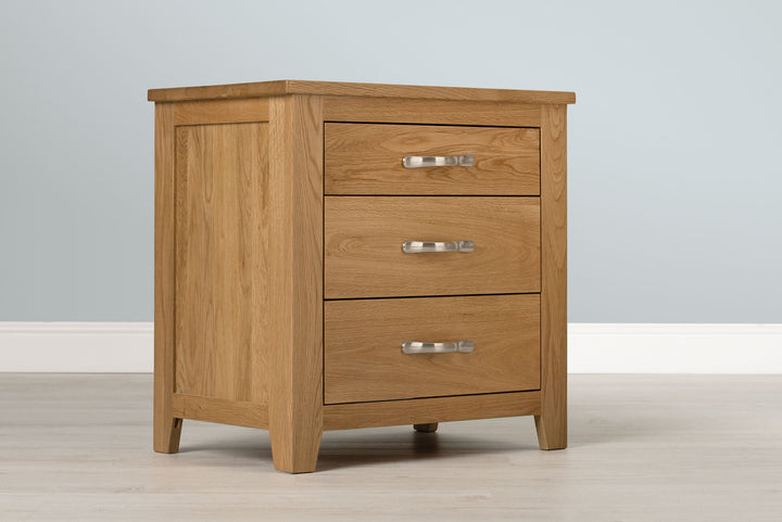 Boston Solid Natural Oak 2+1 Drawer Bedside Table - Wide - The Oak Bed Store
