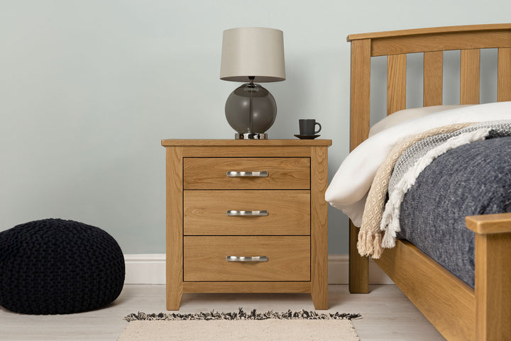 Boston Solid Natural Oak 2+1 Drawer Bedside Table - Wide - The Oak Bed Store