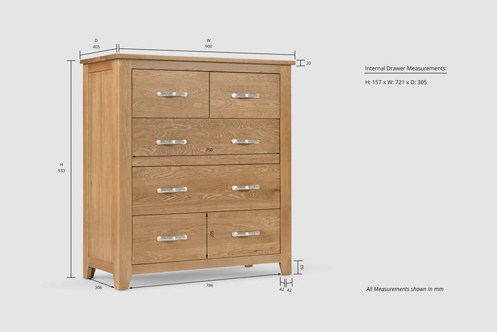 Boston Solid Natural Oak 4 Drawer Chest of Drawers - The Oak Bed Store