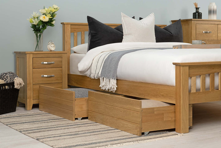 Boston Solid Natural Oak Bed Frame - 4ft6 Double - The Oak Bed Store