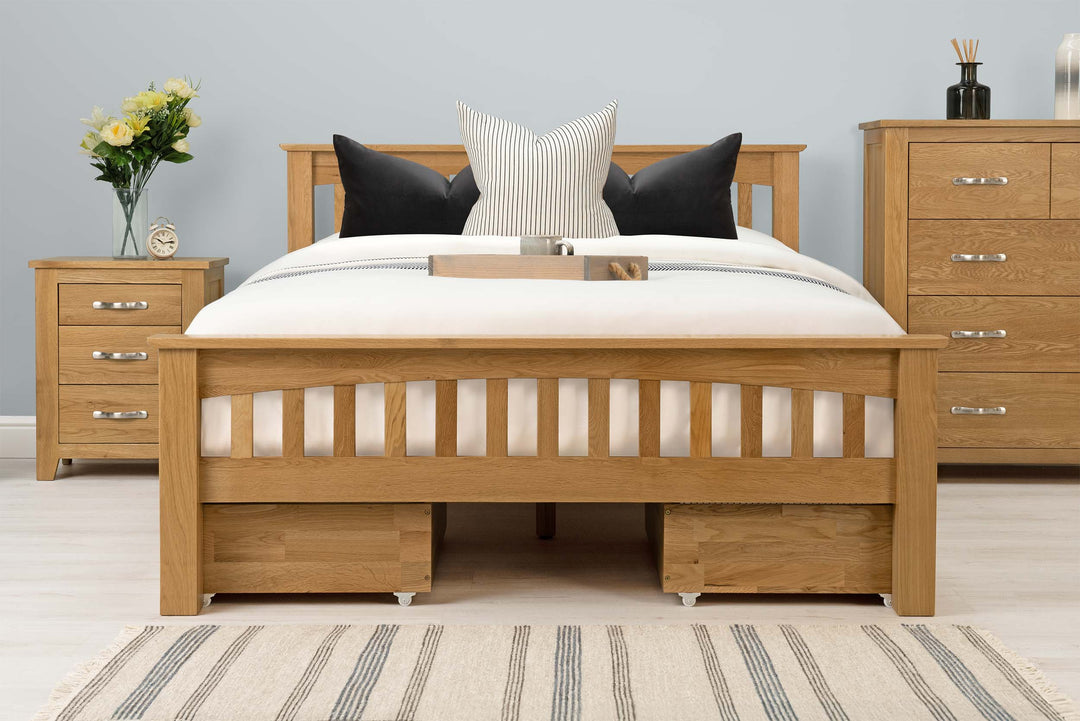 Boston Solid Natural Oak Bed Frame - 4ft6 Double - The Oak Bed Store