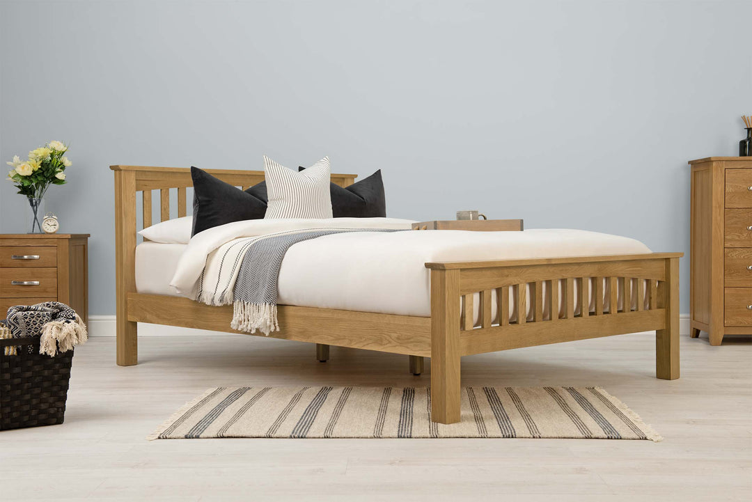 Boston Solid Natural Oak Bed Frame - 4ft6 Double - The Oak Bed Store