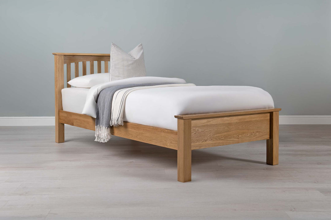 Boston Solid Natural Oak Bed Frame - Low Foot End - 3ft Single - The Oak Bed Store