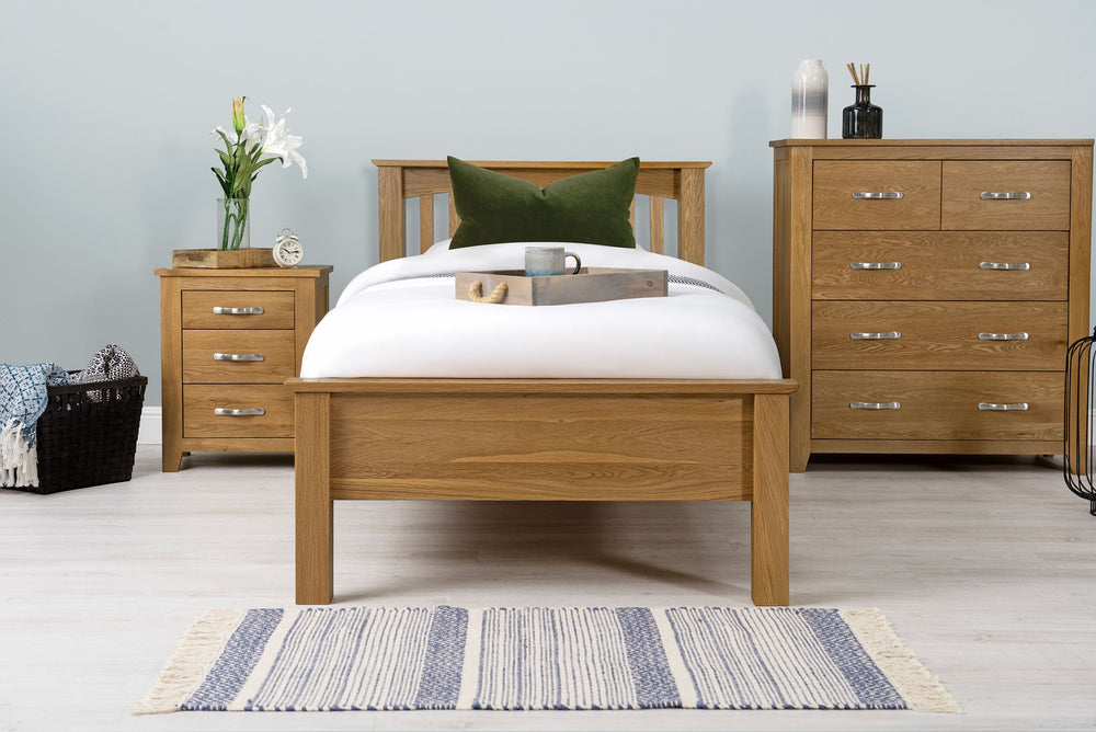 Boston Solid Natural Oak Bed Frame - Low Foot End - 3ft Single - The Oak Bed Store